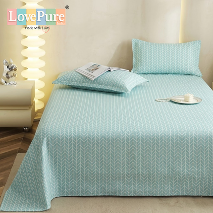 Lovepure India Glace Cotton Bedsheet Set with 2 Pillow Covers, 275 x 275 cm, Super King Size, 3 Piece(Imperial Moss Bloom)