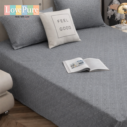 Lovepure India Glace Cotton Bedsheet Set with 2 Pillow Covers, 275 X 275 cm,Super King Size, 3 Piece(Silver Herringbone)