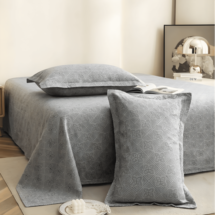 Lovepure India Glace Cotton Bedsheet Set with 2 Pillow Covers, 275 X 275 cm,Super King Size, 3 Piece(Silver Herringbone)