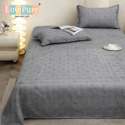 Lovepure India Glace Cotton Bedsheet Set with 2 Pillow Covers, 275 X 275 cm,Super King Size, 3 Piece(Silver Herringbone)