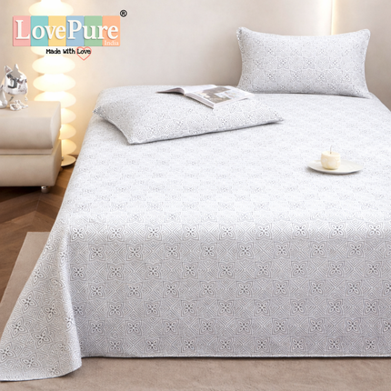 Lovepure India Glace Cotton Bedsheet Set with 2 Pillow Covers, 275 x 275 cm, Super King Size, 3 Piece(Summer Sky Meadow)