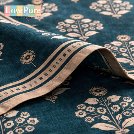 Lovepure India Glace Cotton Bedsheet Set with 2 Pillow Covers, 275 X 275 cm, Green, Floral Pattern, Super King Size, 3 Piece