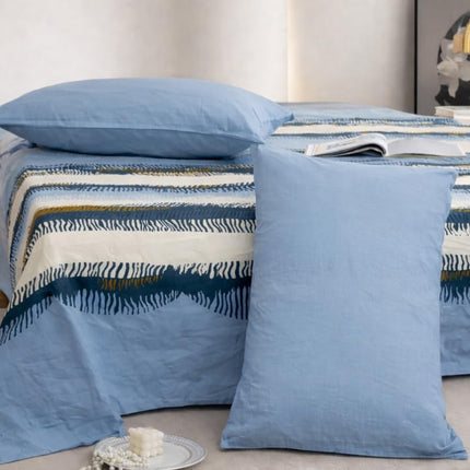 Lovepure India Glace Cotton Bedsheet Set with 2 Pillow Covers, 275 X 275 cm,Super King Size, 3 Piece(Coastal Breeze Wave)