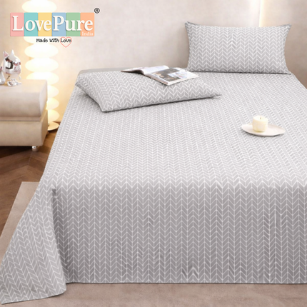 Lovepure India Glace Cotton Bedsheet Set with 2 Pillow Covers, 275 X 275 cm,Super King Size, 3 Piece(Nordic Lattice Slate)