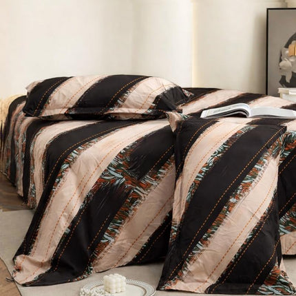 Lovepure India Glace Cotton Bedsheet Set with 2 Pillow Covers, 275 X 275 cm,Super King Size, 3 Piece (Midnight Mocha Stripe)