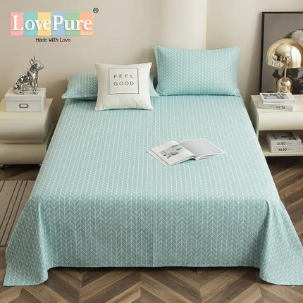 Lovepure India Glace Cotton Bedsheet Set with 2 Pillow Covers, 275 X 275 cm,Super King Size, 3 Piece(Arctic Teal Chevron)