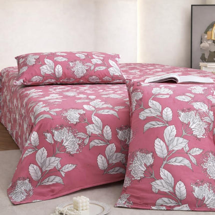 Lovepure India Glace Cotton Bedsheet Set with 2 Pillow Covers, 275 X 275 cm,Super King Size, 3 Piece(Coral Blossom)