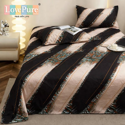 Lovepure India Glace Cotton Bedsheet Set with 2 Pillow Covers, 275 X 275 cm,Super King Size, 3 Piece (Midnight Mocha Stripe)