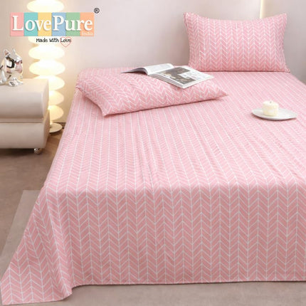 Lovepure India Glace Cotton Bedsheet Set with 2 Pillow Covers, 275 X 275 cm,Super King Size, 3 Piece(Blush Pink Herringbone)