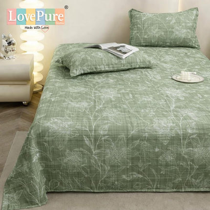 Lovepure India Glace Cotton Bedsheet Set with 2 Pillow Covers, 275 X 275 cm, Green, Floral Pattern, Super King Size, 3 Piece