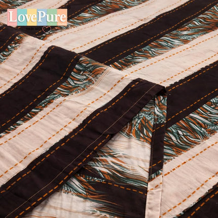 Lovepure India Glace Cotton Bedsheet Set with 2 Pillow Covers, 275 X 275 cm,Super King Size, 3 Piece (Midnight Mocha Stripe)