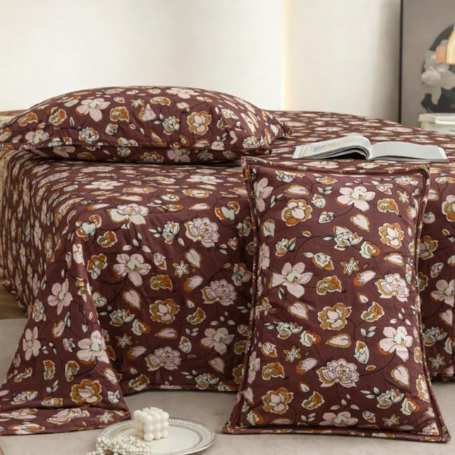 Lovepure India Glace Cotton Bedsheet Set with 2 Pillow Covers, 275 X 275 cm,Super King Size, 3 Piece(Mulberry Autumn Bloom)