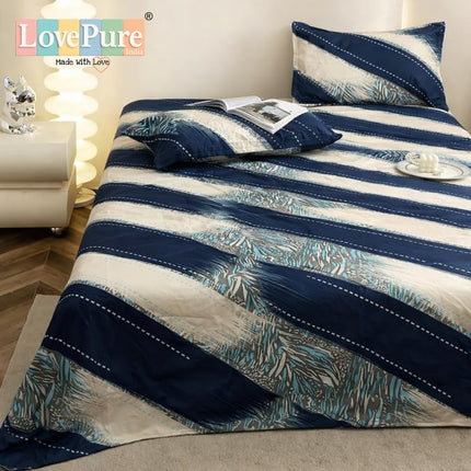 Lovepure India Glace Cotton Bedsheet Set with 2 Pillow Covers, 275 x 275 cm, Super King Size, 3 Piece (Oceanic Indigo Drift)