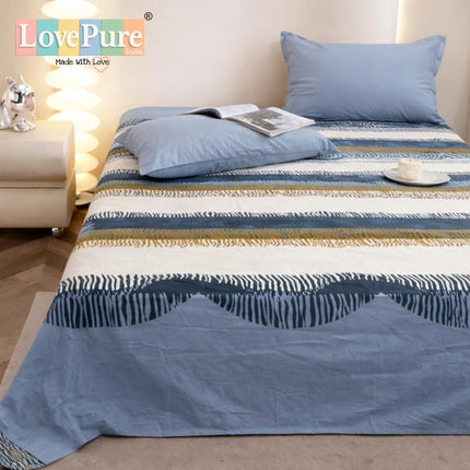 Lovepure India Glace Cotton Bedsheet Set with 2 Pillow Covers, 275 X 275 cm,Super King Size, 3 Piece(Coastal Breeze Wave)