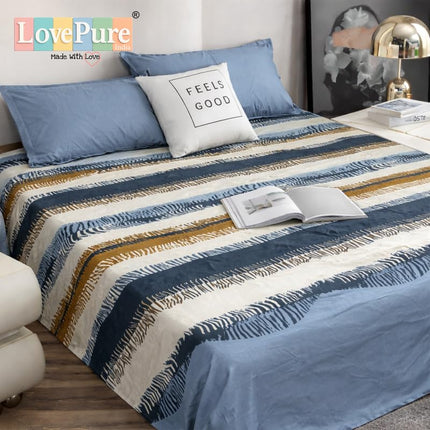 Lovepure India Glace Cotton Bedsheet Set with 2 Pillow Covers, 275 X 275 cm,Super King Size, 3 Piece(Coastal Breeze Wave)