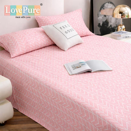 Lovepure India Glace Cotton Bedsheet Set with 2 Pillow Covers, 275 X 275 cm,Super King Size, 3 Piece(Blush Pink Herringbone)