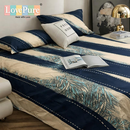 Lovepure India Glace Cotton Bedsheet Set with 2 Pillow Covers, 275 x 275 cm, Super King Size, 3 Piece (Oceanic Indigo Drift)
