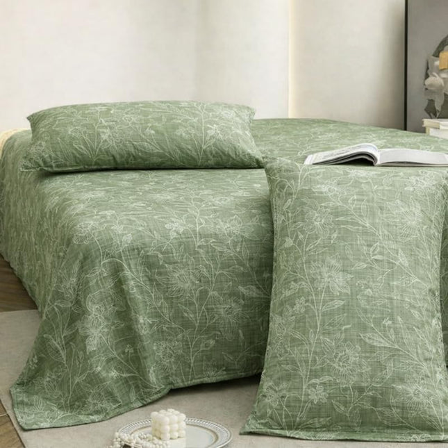 Lovepure India Glace Cotton Bedsheet Set with 2 Pillow Covers, 275 X 275 cm, Green, Floral Pattern, Super King Size, 3 Piece