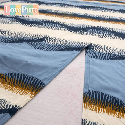 Lovepure India Glace Cotton Bedsheet Set with 2 Pillow Covers, 275 X 275 cm,Super King Size, 3 Piece(Coastal Breeze Wave)