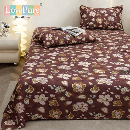 Lovepure India Glace Cotton Bedsheet Set with 2 Pillow Covers, 275 X 275 cm,Super King Size, 3 Piece(Mulberry Autumn Bloom)
