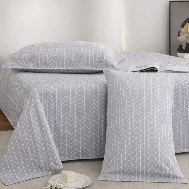 Lovepure India Glace Cotton Bedsheet Set with 2 Pillow Covers, 275 X 275 cm,Super King Size, 3 Piece(Nordic Lattice Slate)