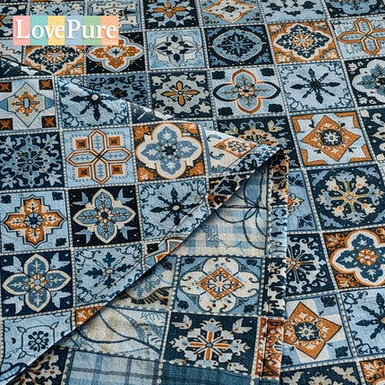 Lovepure India Glace Cotton Bedsheet Set with 2 Pillow Covers, 275 X 275 cm,Super King Size, 3 Piece(Aegean Mosaic Tile)