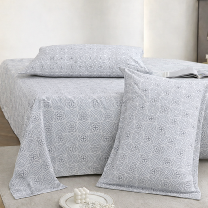 Lovepure India Glace Cotton Bedsheet Set with 2 Pillow Covers, 275 x 275 cm, Super King Size, 3 Piece(Summer Sky Meadow)