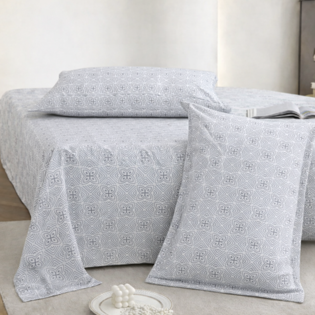 Lovepure India Glace Cotton Bedsheet Set with 2 Pillow Covers, 275 x 275 cm, Super King Size, 3 Piece(Summer Sky Meadow)