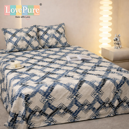 Lovepure India Glace Cotton Bedsheet Set with 2 Pillow Covers, 275 X 275 cm,Super King Size, 3 Piece(Sandstone Botanical)