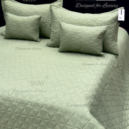 SNOW WHITE 5PC SUPER-PREMIUM QUILTED EMBROIDERY REVERSIBLE SOLIDS BEDCOVER SET WITH 2 Quilted Pillow Covers + 2 Quilted Cushions { 1+2+2 }(Premium Attache Bag)
