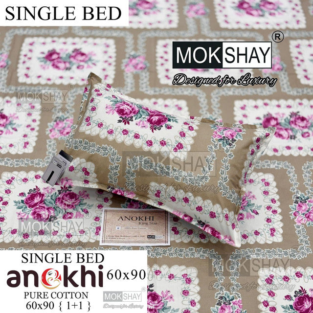 ANOKHI 100% PURE COTTON SINGLE BEDSHEET WITH PILLOW COVER