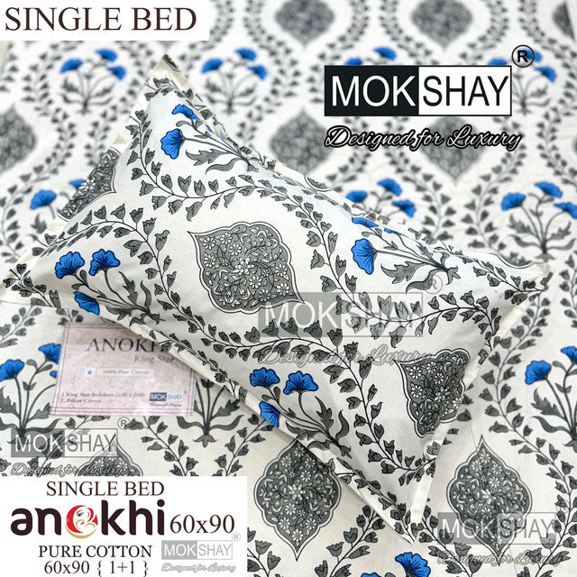 ANOKHI 100% PURE COTTON SINGLE BEDSHEET WITH PILLOW COVER
