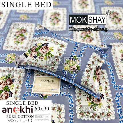 ANOKHI 100% PURE COTTON SINGLE BEDSHEET WITH PILLOW COVER
