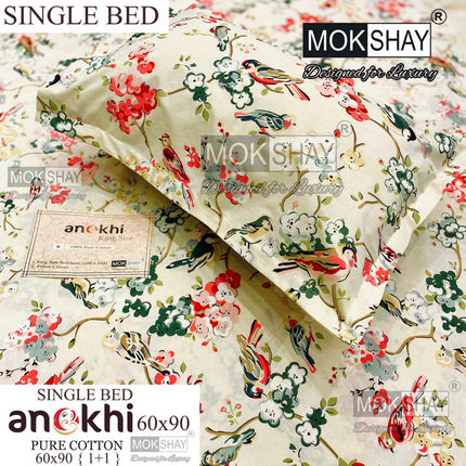 ANOKHI 100% PURE COTTON SINGLE BEDSHEET WITH PILLOW COVER