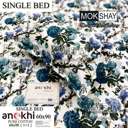 ANOKHI 100% PURE COTTON SINGLE BEDSHEET WITH PILLOW COVER