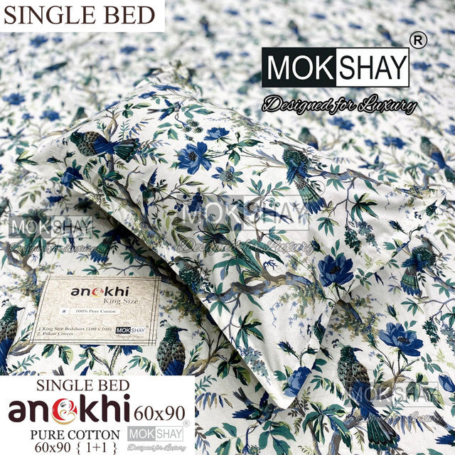 ANOKHI 100% PURE COTTON SINGLE BEDSHEET WITH PILLOW COVER