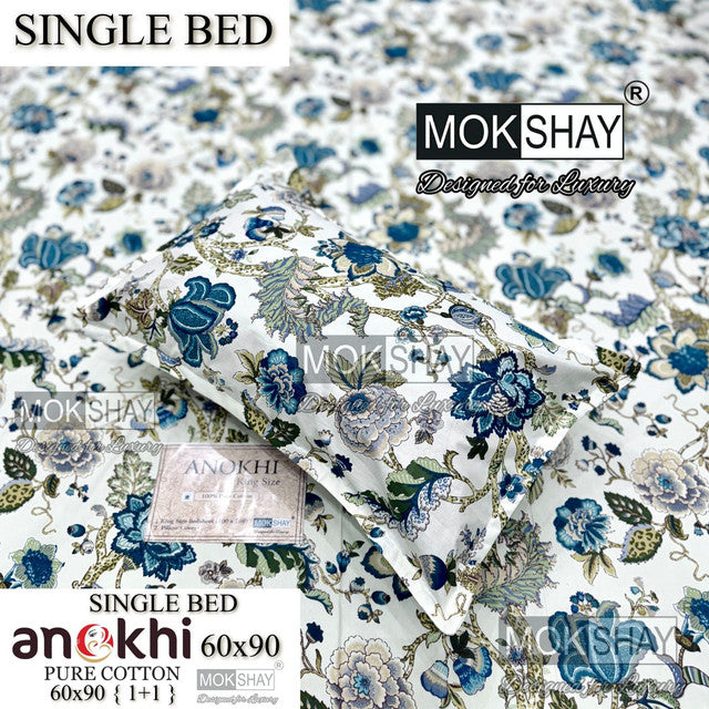 ANOKHI 100% PURE COTTON SINGLE BEDSHEET WITH PILLOW COVER