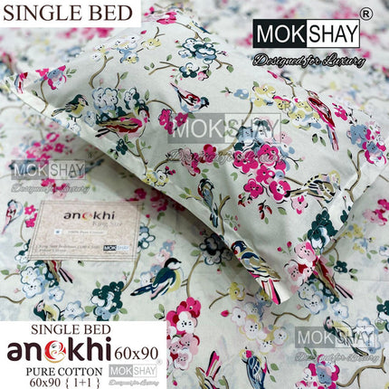 ANOKHI 100% PURE COTTON SINGLE BEDSHEET WITH PILLOW COVER
