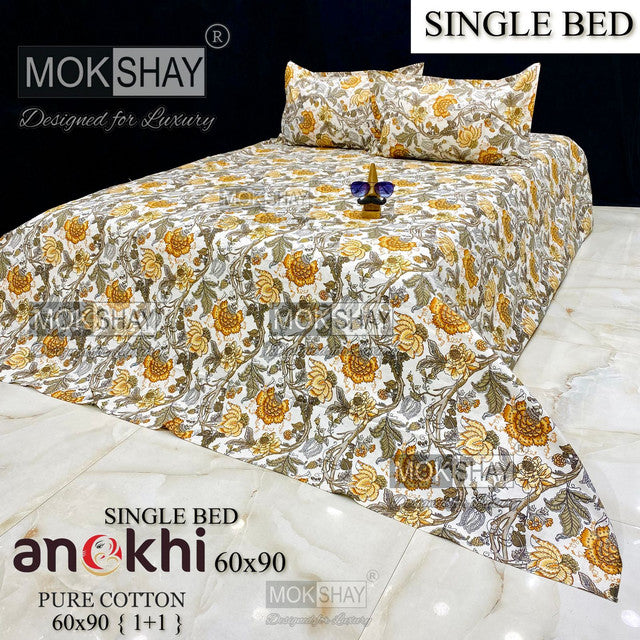 ANOKHI 100% PURE COTTON SINGLE BEDSHEET WITH PILLOW COVER