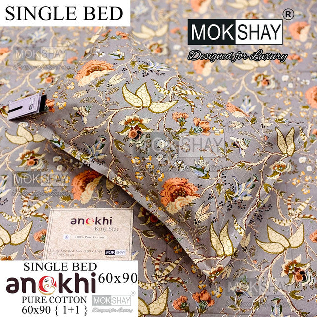 ANOKHI 100% PURE COTTON SINGLE BEDSHEET WITH PILLOW COVER
