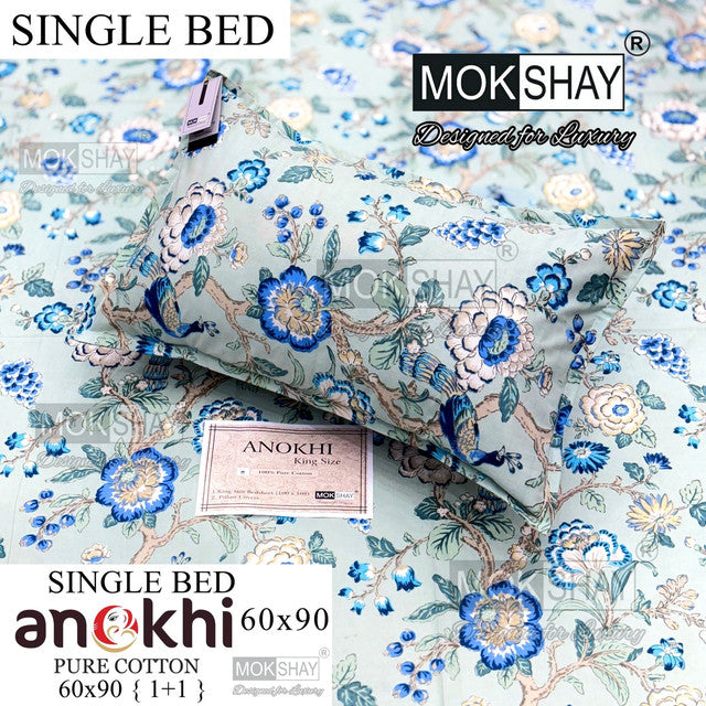 ANOKHI 100% PURE COTTON SINGLE BEDSHEET WITH PILLOW COVER