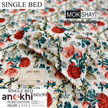 ANOKHI 100% PURE COTTON SINGLE BEDSHEET WITH PILLOW COVER