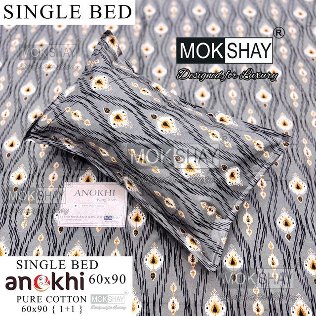 ANOKHI 100% PURE COTTON SINGLE BEDSHEET WITH PILLOW COVER