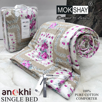 ANOKHI 100% PURE COTTON SINGLE BED REVERSIBLE COMFORTER WITH ATTACHE BAG