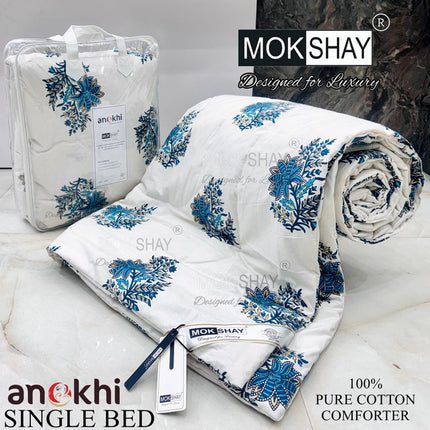 ANOKHI 100% PURE COTTON SINGLE BED REVERSIBLE COMFORTER WITH ATTACHE BAG