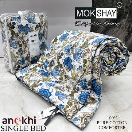ANOKHI 100% PURE COTTON SINGLE BED REVERSIBLE COMFORTER WITH ATTACHE BAG