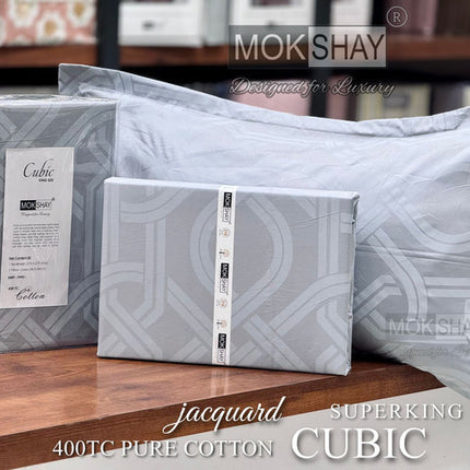 CUBIC 400TC JACQUARD PURE ORGANIC COTTON SUPERKING(110x110) PREMIUM BEDSPREAD WITH 2 PILLOW COVERS
