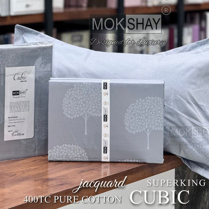 CUBIC 400TC JACQUARD PURE ORGANIC COTTON SUPERKING(110x110) PREMIUM BEDSPREAD WITH 2 PILLOW COVERS