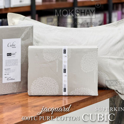 CUBIC 400TC JACQUARD PURE ORGANIC COTTON SUPERKING(110x110) PREMIUM BEDSPREAD WITH 2 PILLOW COVERS