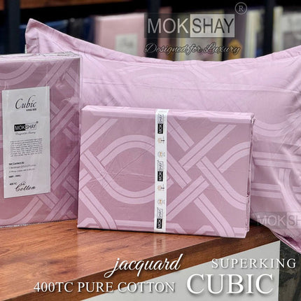 CUBIC 400TC JACQUARD PURE ORGANIC COTTON SUPERKING(110x110) PREMIUM BEDSPREAD WITH 2 PILLOW COVERS